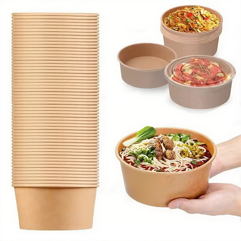 Meal Prep Noodles - Mangkuk Bulat Kertas Kraft Sekali Pakai