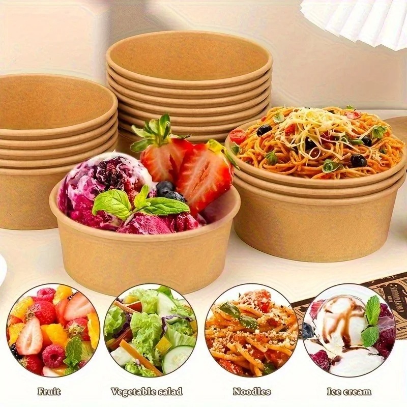 Meal Prep Noodles - 10/20 Buah Mangkuk Bulat Kertas Kraft